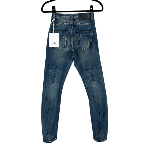 One Teaspoon Scallywags Jeans High Rise Painted Blue Marine Wash Denim - Picture 8 of 14